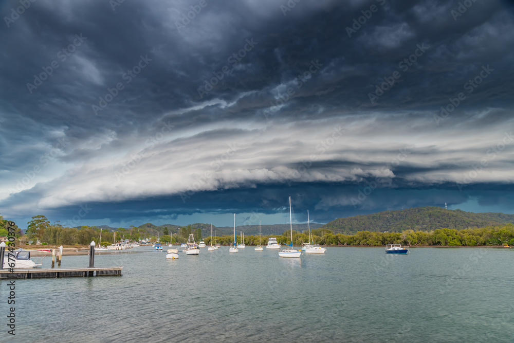 Storm front and shelf cloud at the waterfront