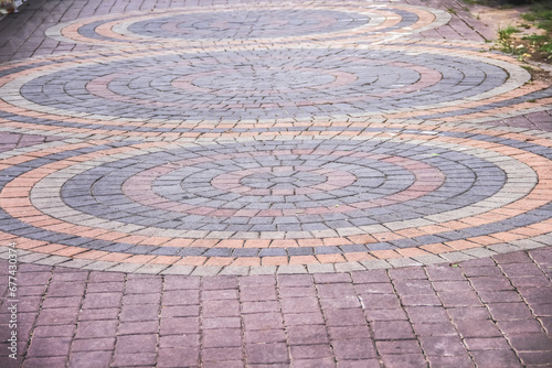 Pavement brick floor with circle seamless patterns patio abstract colorful design background