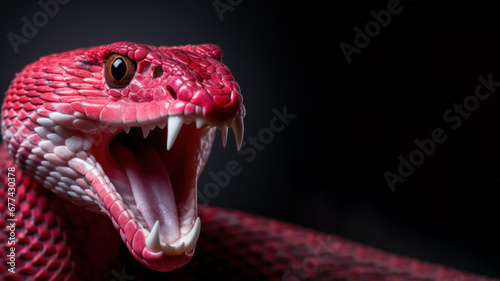 Pink snake open mouth ready to attack isolated on gray background © pariketan