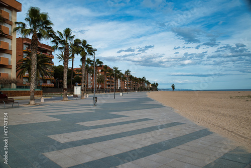 Promenade and beach of Torredembarra, Costa Daurada,province Tarragona, Catalonia, Spain. photo