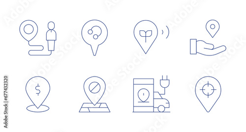 Location icons. Editable stroke. Containing share location, location pin, employee, location, placeholder.