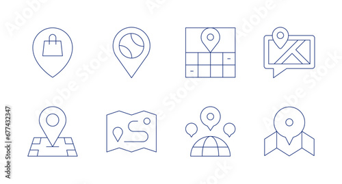 Location icons. Editable stroke. Containing share location, map, placeholder, location, location pin, distance.