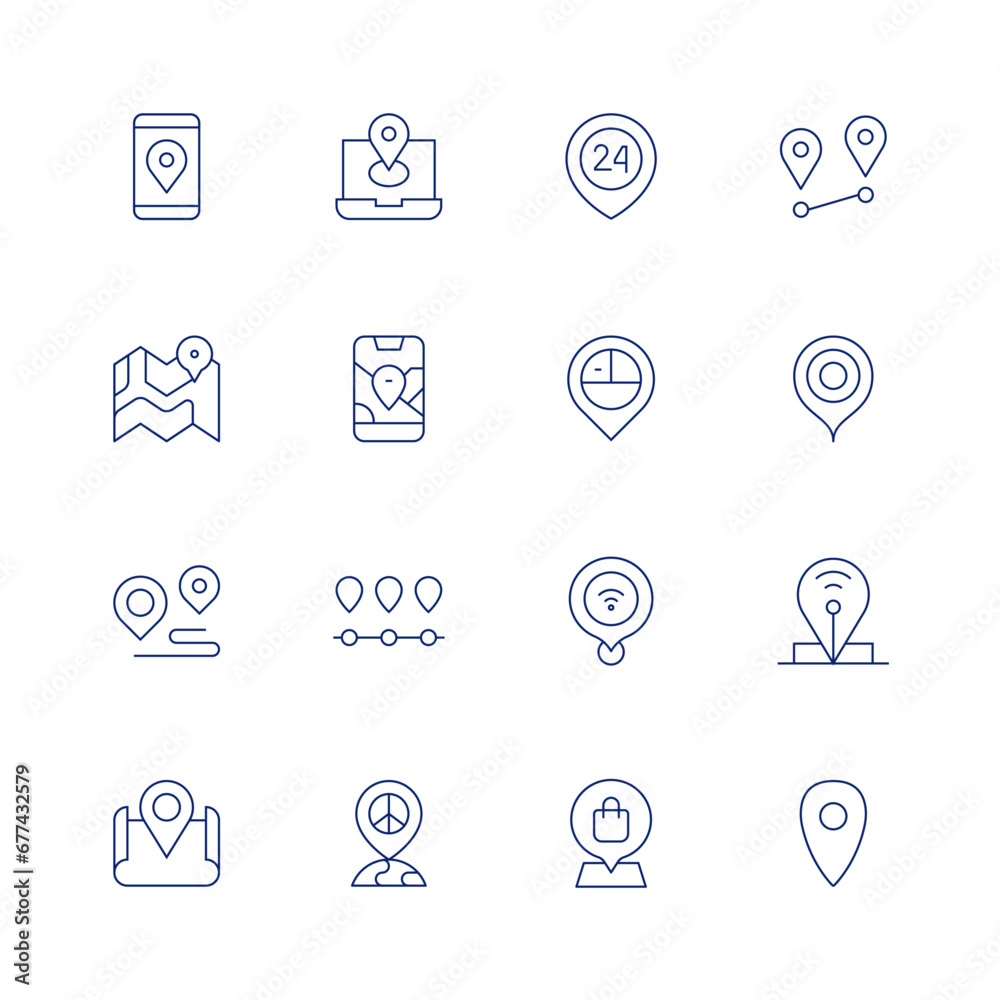 Location line icon set on transparent background with editable stroke. Containing location, location pin, gps, map, tourist.