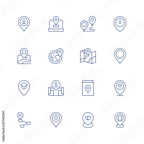 Location line icon set on transparent background with editable stroke. Containing location, location pin, placeholder, pin, route, map, place.