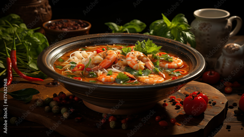 Aromatic Tom Yum Soup - Thai Flavor Sensation - Generative Ai