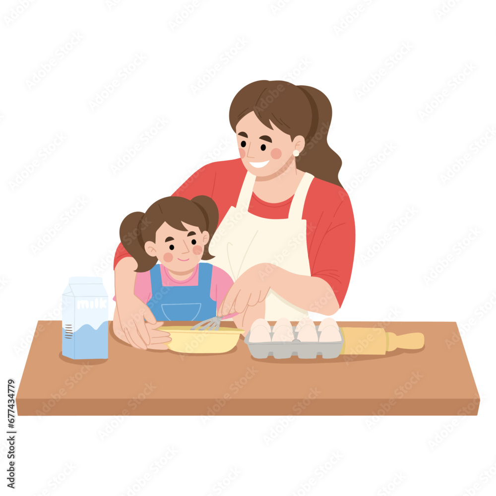 flat design illustration of daughter's day with mother learning and playing flat design illustration of daughter's day with mother learning and playing