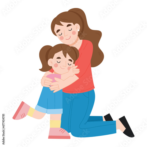 flat design illustration of daughter's day with mother learning and playing