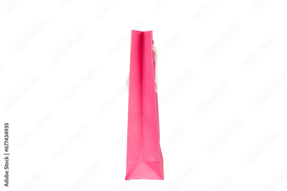 Side view of pink paper bag isolated on white background with clipping path.