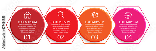 3d vector infographic 4 steps, simple design with various colors connected to each other, there are icons, text and symbols, good for your business presentation, concise and easy