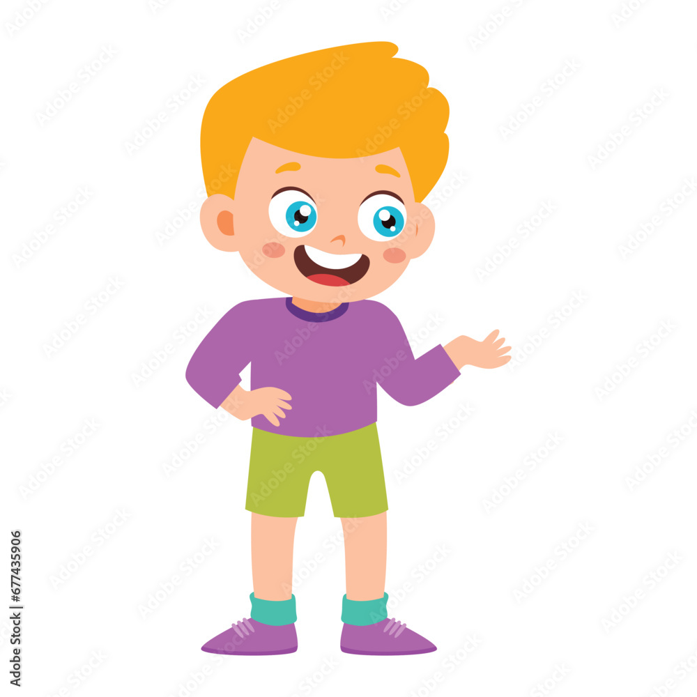 Little Kid Talking Explain with Standing Pose Children. Boy Making Conversation to Friend, Communication Discussion Activity Isolated Element Objects. Flat Style Icon Vector Illustration