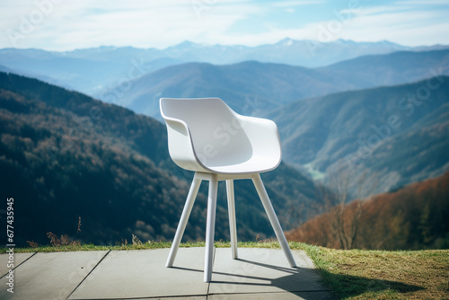 Modern chair funiture with landscape of mountains background.