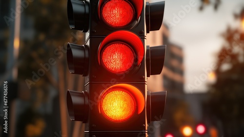 Vivid red traffic light, a universal signal for halting vehicles, ensuring safety and traffic control. photo