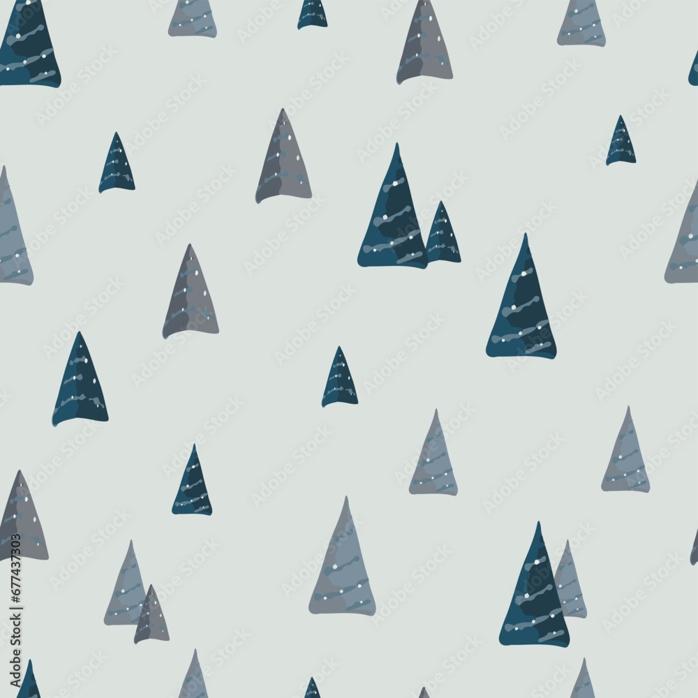 winter seamless pattern with mountain,tree.Editable vector illustration for postcard,fabric,tile
