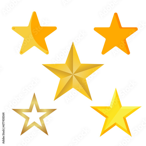 set of five different golden stars isolated on white background  vector design.