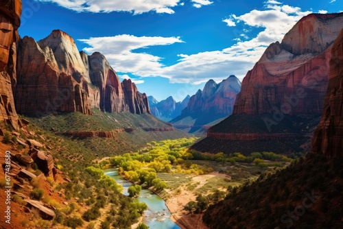 Zion National Park in Utah, United States. Beauty world.   Generative AI © lee