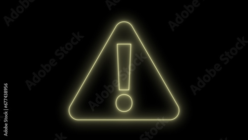 Photo neon warning sign on black background warning icon danger warning attention sign with exclamation