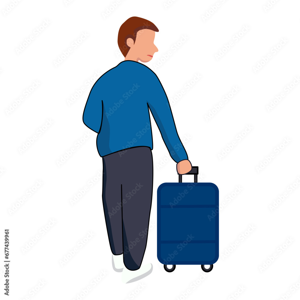 Tourist. A man with blue suitcases is going on a large-scale vacation Tourist. A man with blue suitcases is going on a large-scale vacation