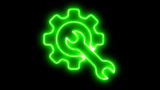 Handwork neon glowing tools icon on black background.