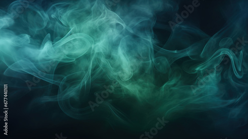 Abstract backdrop Cloud of green and blue smoke on a black isolated background. soft mystery horror design, spooky background texture concept