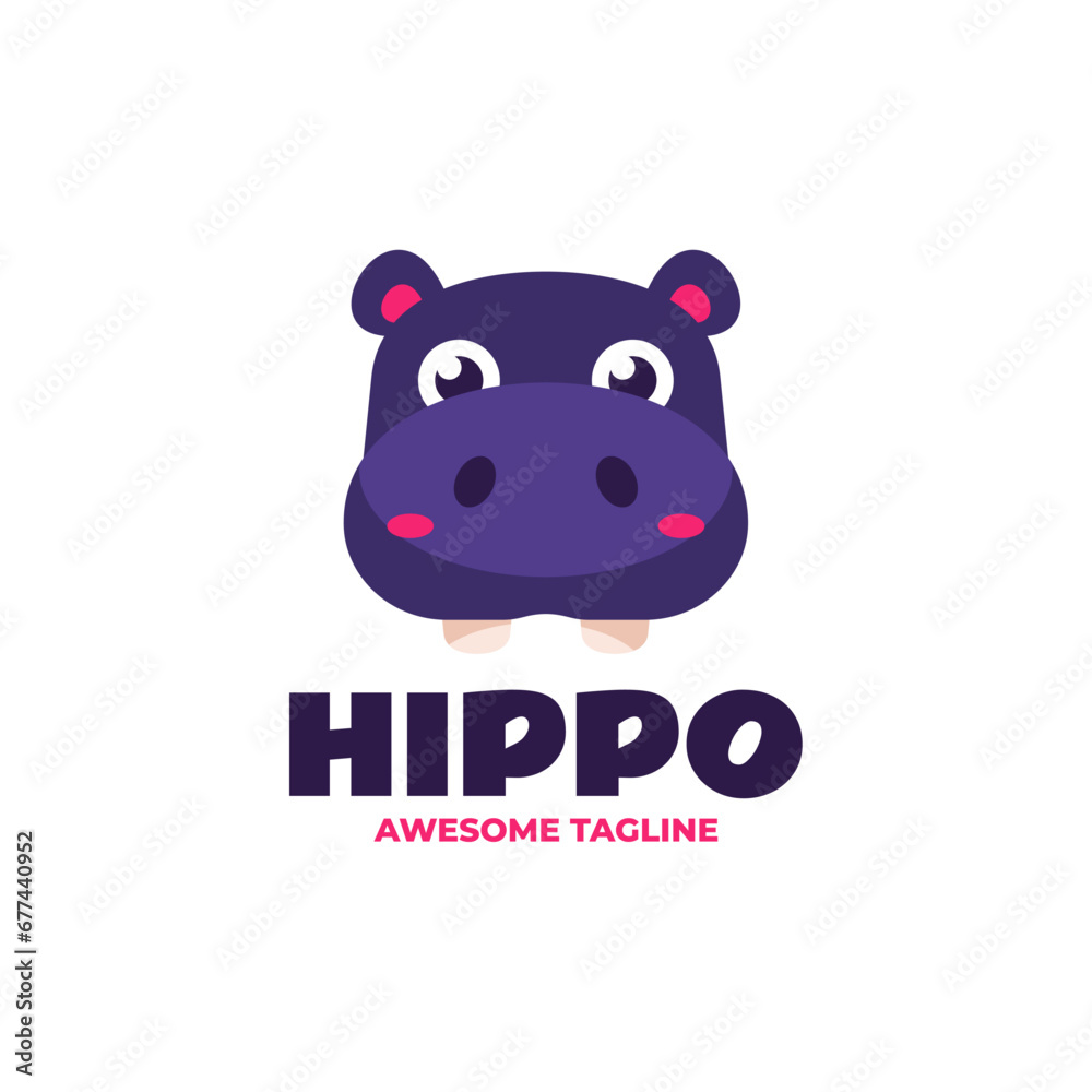 Fototapeta premium Vector Logo Illustration Hippo Flat Color Style.