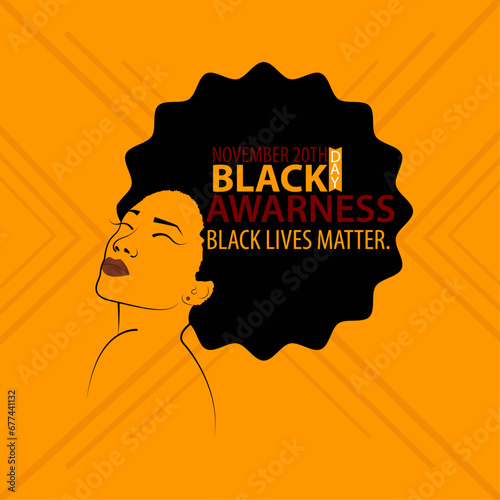 November, month of black awareness, Black Lives Matter campaign poster banner, support black people to gain equal rights. Stop racism.