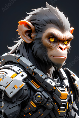 Mecha Cyberpunk gorilla cyborg illustration. Ferocious gorilla cyborg. Futuristic ape mecha. Monkey robot. Futuristic kong design for t-shirt, poster, sticker, poster, streetwear. photo