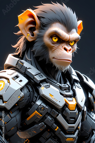 Mecha Cyberpunk gorilla cyborg illustration. Ferocious gorilla cyborg. Futuristic ape mecha. Monkey robot. Futuristic kong design for t-shirt, poster, sticker, poster, streetwear. photo