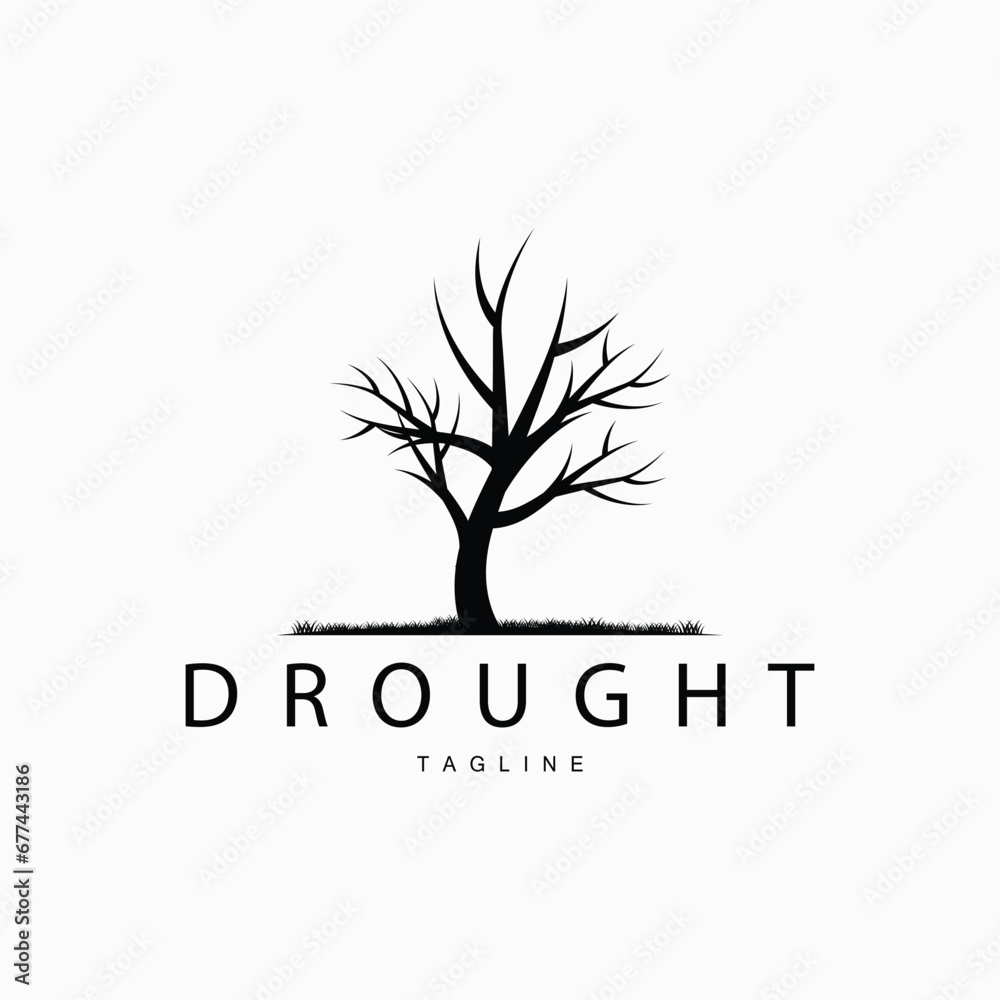 Drought Logo, Dry Tree Logo Design with Simple, Minimalist and Modern Vector Line Style