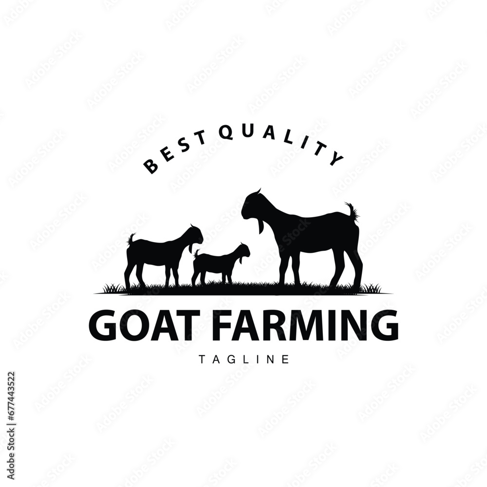Livestock Goat Logo, Simple Farming Silhouette Design Product Brand Templet Illustration