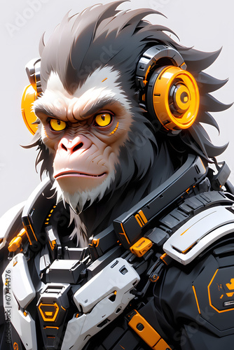 Mecha Cyberpunk gorilla cyborg illustration. Ferocious gorilla cyborg. Futuristic ape mecha. Monkey robot. Futuristic kong design for t-shirt, poster, sticker, poster, streetwear. photo