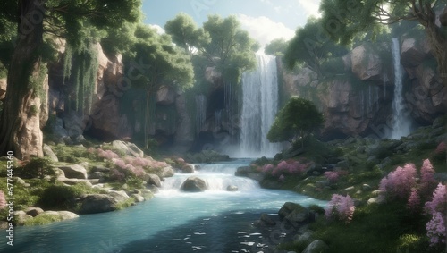 Tranquil Forest Stream: Scenic View of Nature's Waterfall  © noah