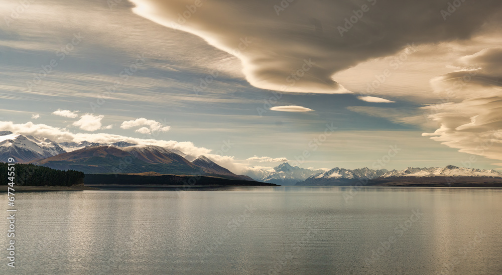 Stunning  cloudscape  over the Southern Alps mountain range in Mt Cook National Park