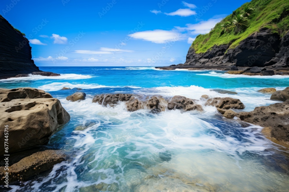 Fototapeta premium Tranquil Waves A Refreshing Blue Water Oasis
