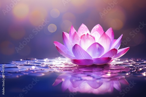 Sparkling pink and purple lotus on a floating light purple background