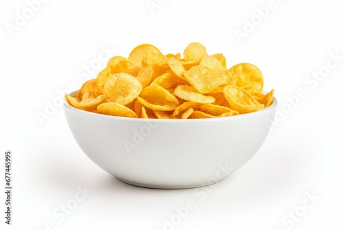 Selective focus on white background isolated Corn Flakes