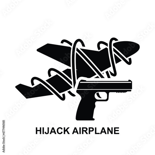 Hijack air plane icon. Hijacker terrorist plane isolated on background vector illustration.