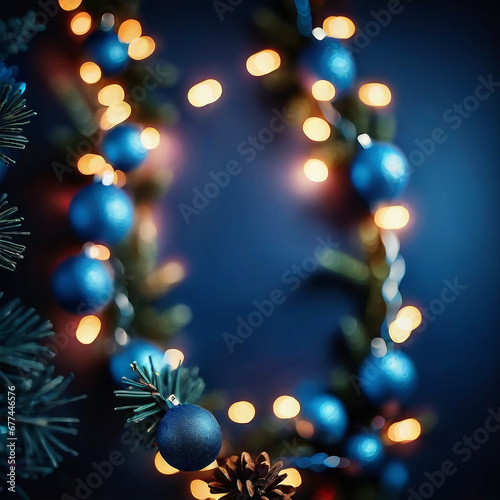 Christmas lights in a blue and blurred background