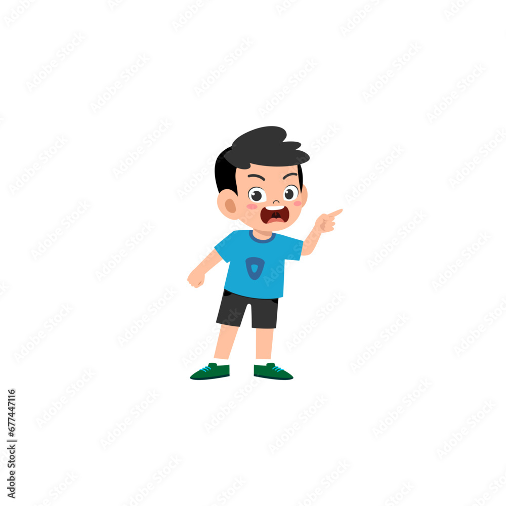 angry child pose in blue shirt vector digital image