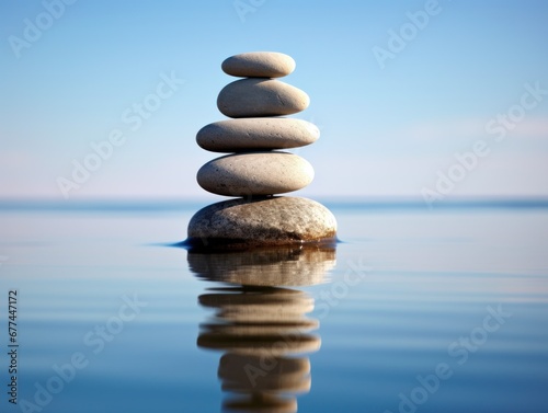 a stack of rocks in water