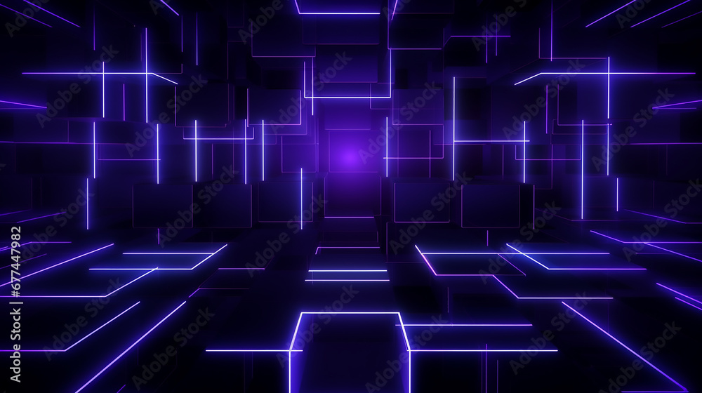 Abstract square technology dark blue purple gradient background with digital geometric shape and line. Abstract technology futuristic glowing blue and purple light lines with speed motion blur effect. Abstract square technology dark blue purple gradient background with digital geometric shape and line. Abstract technology futuristic glowing blue and purple light lines with speed motion blur effect.