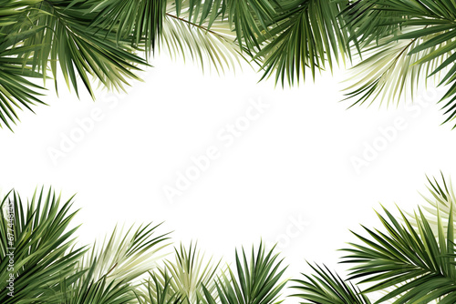 border of coconut palm foliage isolated white background