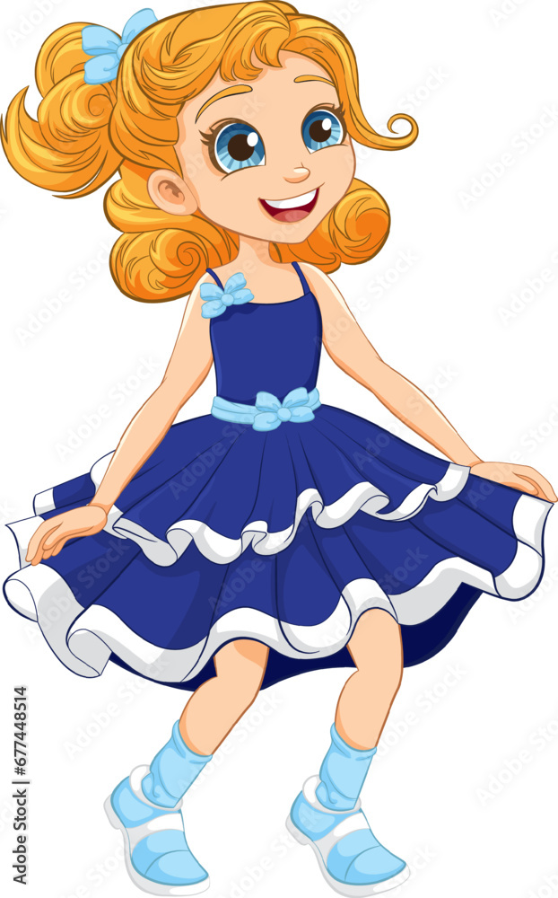 Happy Girl Dancing Cartoon Character in Vector Illustration