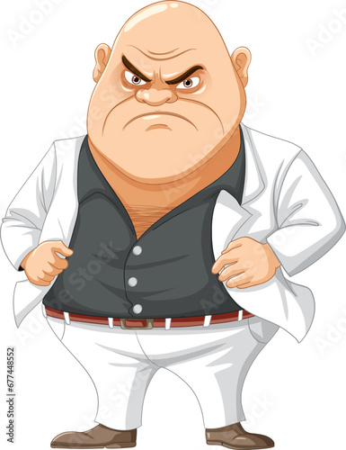 Grumpy Bald Middle-Age Mafia Man Cartoon Character