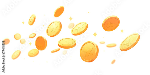 Floating golden coins on white background. 