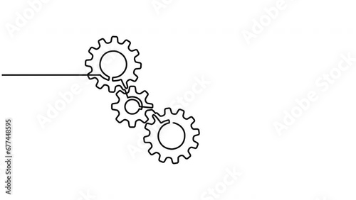 Animation video of machine gears in continuous line style. concept of gears on a machine in single line style. Machine gear technology video concept in doodle style. 4k videos