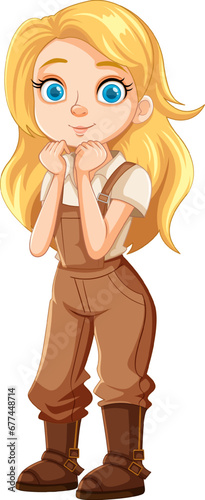Smiling Blonde Woman Farmer in Overalls