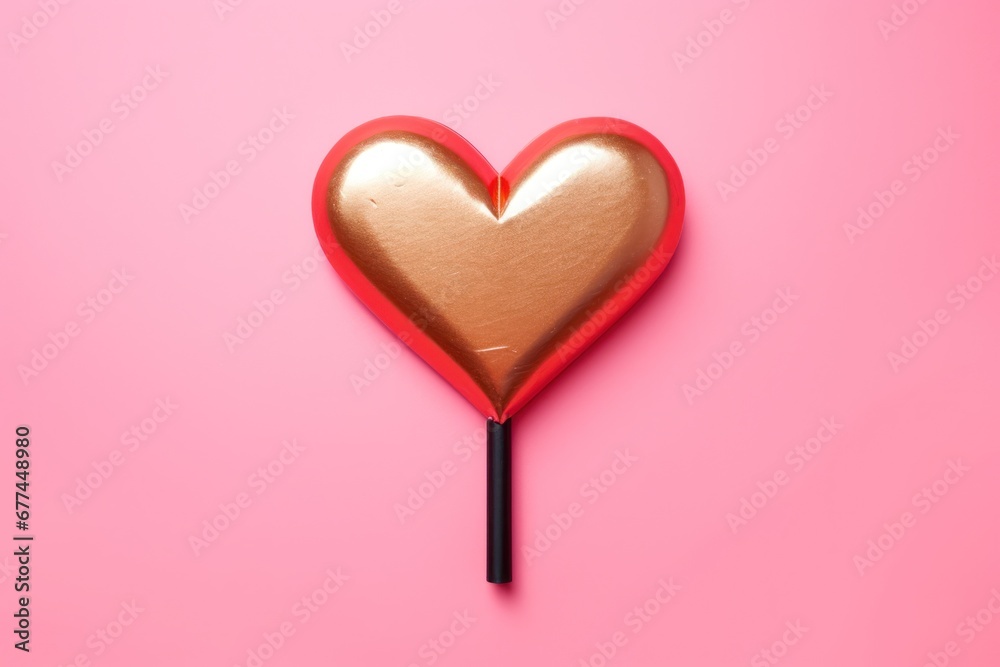 a heart shaped lollipop on a pink background