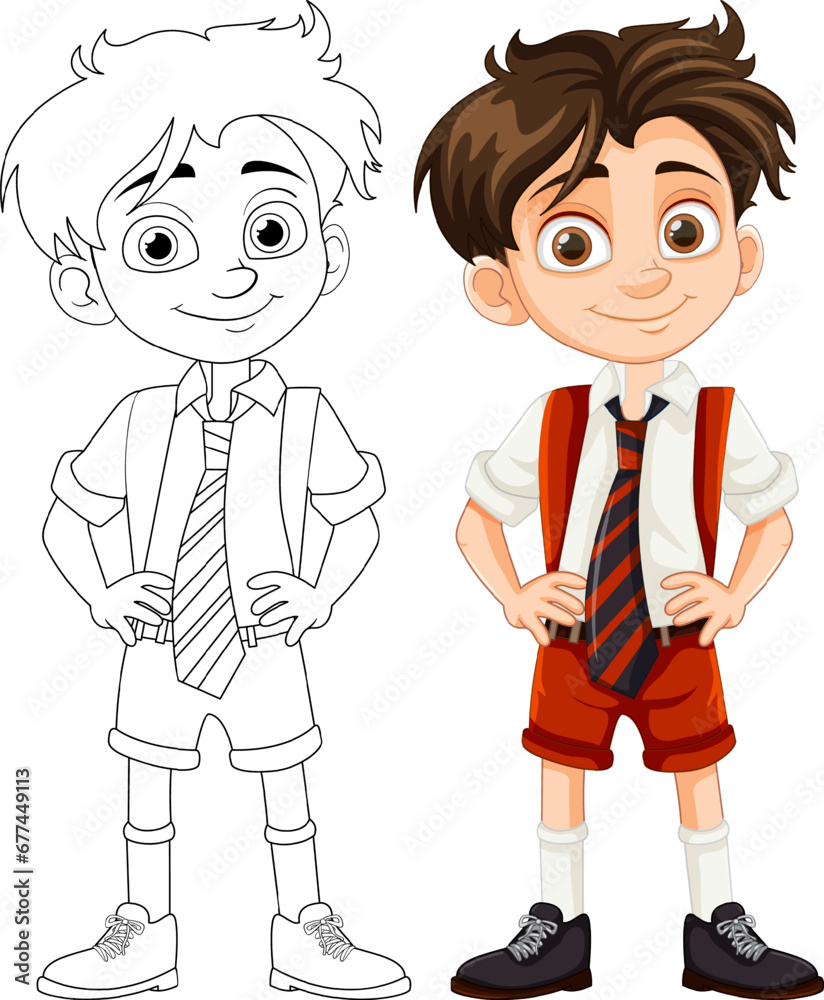 Cute Boy Student Cartoon Character in School Uniform