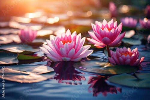 pink flowers on the water