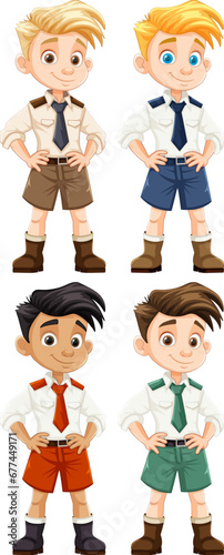 Cartoon Boy Officer Wearing Uniform Outfit